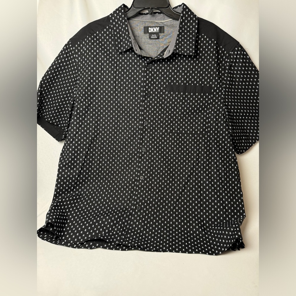 DKNY skull and crossbones shirt sleeve black dress shirt XXL